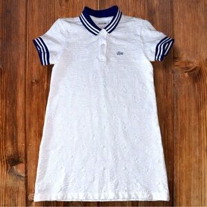 Lacoste Girls White Polo Tennis Dress Size 5 110cm Eyelet Logo Texture Blue Trim